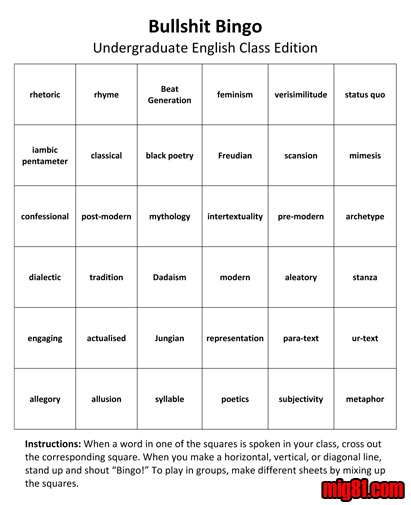 Bullshit Bingo: Undergraduate English Class Edition