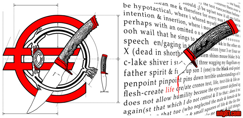 the re:putation of crows & speech & suchlike & the terrible notion of inevitablity & life created by a few shellfish jerks of the hand;cum & cum & cum/come warmth or t(h)rust or whicever there ever was/her hand/his hand & this is the way the text runs;written before my b.s. & before & before why should &iquest;I be up/set now if all my failings were meant to mean me & therefore for every man 1 (one) man is meant to be hypotactical, where i whored myself to tender in tension & intention & insertion, where i moved over the waters like a god or go perhaps with an omitted o o o o o o o o o o o o o o o o o o o o o o o o ooh wail that he sings to me in one ear && in the other straight speech  en/gaging in tender lamination (year 3 or f/our or 24 or 52 or X (dead in shorthand) jerusalem shines mouse blake: b-lake, a-lake or c-lake shiver i swim in all three wagging my flagellum eye am/m the father spirit & fuck up son 1 (one) to the black end-point needlepoint penpoint pinpoint pins down terrible understandings of the flesh-create life cre/ate cronos text, life, text-life & life as text that does not allow humility because the eye cannot de]fend against text again(st that which I do not control & ll to that &there4; does it not sound interesting that tue (who neglected the male & female & hanging gardens of luxembourg & small squares of life & the lie that permanence is all things must make me strong & (all things) must pass/t & to X in good time & in good hell/th in good time to live & in that, realising who terrifyingly wrote "I never am" resolved into the dust & penetrated the stained glass windows of the earther citadel & she sleeps & I write & call it good & all was love.